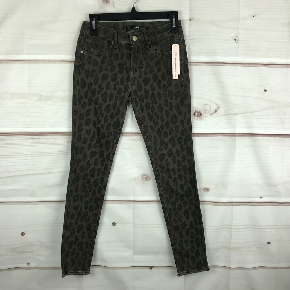 Aqua Jeans Womens 24" Leopard Frayed Ankle Skinny‎ Mid Rise Stretch Denim